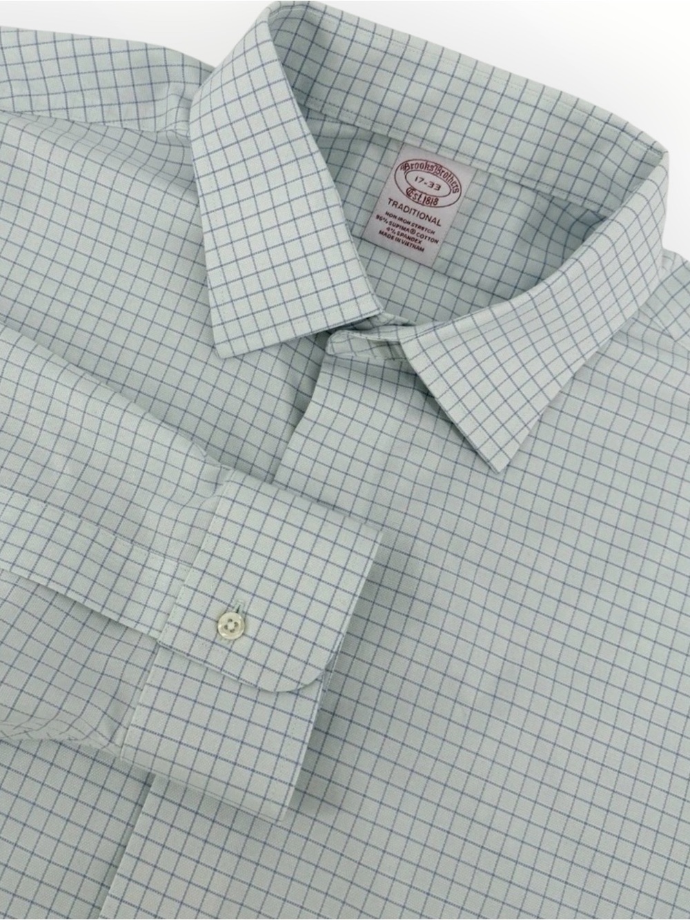 Brooks Brothers Shirt Mens 17 34 Blue Grid Traditional Oxford Button Long Sleeve